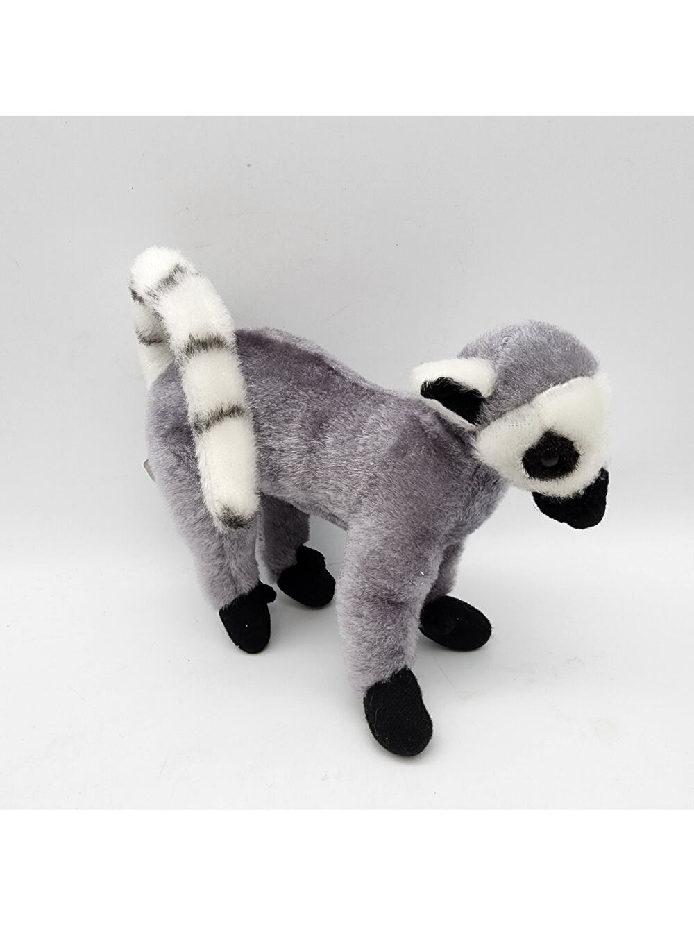 Ring Tailed Lemur Plush Stuffed Animal 7" Realistic Standing Gray Black Vintage
